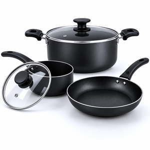 Juego de Utensilios de Cocina Antiadherentes de Primera Calidad |   Cacerola de 24 cm, Sartén de 24 cm, Cacerola para Salsas de 16 cm con Tapas de Vidrio, Juego de Cocina Compatible con Inducción - Product Image 1