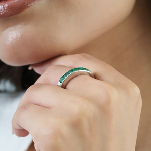 Beautiful Simple Design 925 Sterling <b>Silver</b> Round Cut Natural <b>Emerald</b> Gemstone Half Eternity Band <b>Ring</b> For Women's - Product Image 2