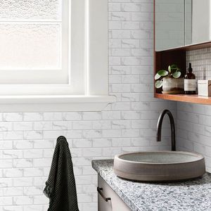 12 pezzi di marmo bianco Look Peel Stick PVC piastrelle autoadesive acqua resistente all'olio cucina bagno parete contemporanea - Product Image 4