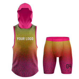 Conjunto de Camiseta sin Mangas con Capucha y Pantalones Cortos Sublimados Personalizados en Degradado Rosa Oliva, Patrón de Lagarto, Uniforme de Baloncesto 7v7, Servicio OEM - Product Image 1