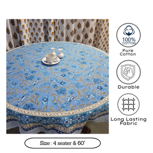 Premium Artisan Cotton Round <b>Table</b> <b>Cover</b> Blue Floral Printed Indian Block Print Pattern Reusable Customized Dining <b>Table</b> Linen - Product Image 3