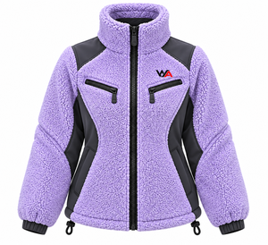 Trendy <b>Women's</b> Lavender Grey <b>Sherpa</b> Jacket Softshell Contrast Panels Horizontal Chest Zippers Winter <b>Coat</b> Windproof OEM - Product Image 1