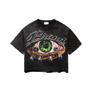 T-shirt Homme Personnalisé à Manches Longues Double Couche avec Motif Graphique Surdimensionné, Coupe Boxy Courte, Effet Délavé à l'Acide, Col Montant et Strass de Luxe - Product Image 3