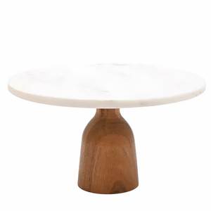Minimalistic Customizable Round <b>Marble</b> <b>Cake</b> <b>Stand</b> with Wood Base Handmade Dessert Display Pedestal Party Home hotel - Product Image 2