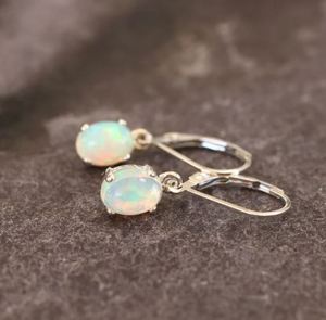 925 Sterling Silver Gold Ethiopian Welo Opal Oval Cut Lever <b>Back</b> Drop <b>Earrings</b> Natural Dainty Elegant Wedding Party Jewelry Gift - Product Image 2