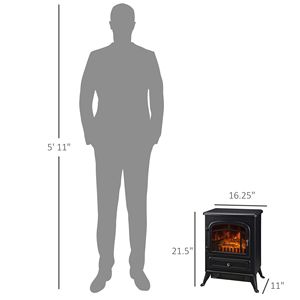 Chimenea Eléctrica Negra de 725W/1450W con Llamas LED Realistas y Leños, Color Negro - Product Image 6