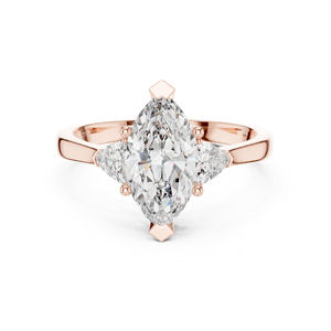 Anillo de Oro Rosa de 14K con Diamantes Cultivados en Laboratorio en Forma de Marquesa y Trillón para Mujer |   Ropa de Novia |   Diamante Cultivado Nuevo - Product Image 1