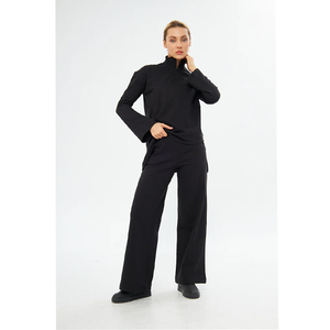 Ensemble 2 pièces pour femmes, col roulé noir en tricot, manches longues, coupe ample, pantalon long uni minimaliste, tenue haut et bas - Product Image 5
