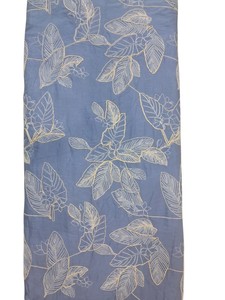 Bulk Supply Sky Blue Cotton Fabric with Cream Tropical Leaf 3D Cord Embroidery and Dori Work for Designer Apparel - Product Image 1