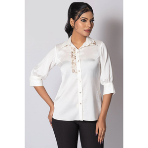 Chemise à manches mi-longues Hazel White pour femme, mode décontractée, coupe élégante, confortable, à porter au quotidien - Product Image 2