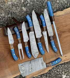 Juego de Cuchillos de Cocina de Acero de Damasco Hechos a Mano, 5 Piezas, Juego de Cuchillos de Chef Profesionales, Venta al Por Mayor OEM - Product Image 1