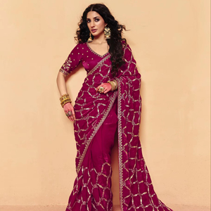 เสื้อเบลาส์เย็บปักลายผ้าส่าหรีผ้าไหมสีทองสำหรับสตรี - Product Image 1