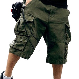 Pantalones Cortos Cargo Color Caqui para Hombre, Cintura Media, Cierre de Botones, Estilo Bermuda Informal, Color Sólido, Material de Lona Transpirable, Diseño con Bolsillos - Product Image 3