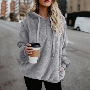 Otoño Invierno gris claro S sudaderas con capucha para mujer sudaderas de manga larga abrigo cálido pulóver felpa cuello alto cremallera cuello esponjoso Suelto - Product Image 1