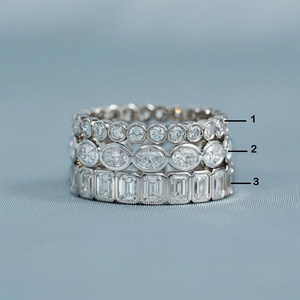 แหวนแต่งงานแบบซ้อนได้ทรงรีแบบตะวันออก-ตะวันตก ประดับเพชรโมอิสซาไนต์ทรงรี ตัวเรือนเงินแท้ 925 สำหรับผู้หญิง - Product Image 2