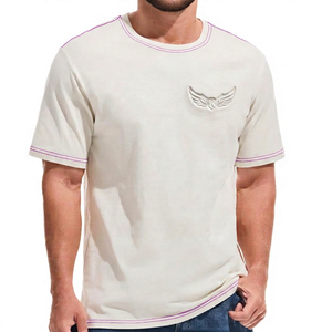 T-shirt blanc à manches courtes pour homme avec logo ailes en relief, coupe classique, col rond, en jersey de coton - Product Image 3