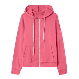 Sweat-shirt à capuche zippé oversize pour femme, coupe ample et décontractée, couleur unie, 100% coton tricoté, manteau d'hiver pour adolescente - Product Image 4