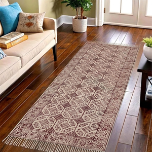 Tapis Bohème en Coton Coloré Fait Main, Tissage Plat, Motif Floral, Écologique, Lavable, Adapté aux Animaux, Décoration Moderne pour la Maison - Product Image 4