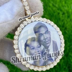 Illusion Setting Diamond <b>Memory</b> Pendant With Natural Diamonds in 10K Yellow Gold for <b>Gifts</b> jewelry for men women VVS charm - Product Image 3