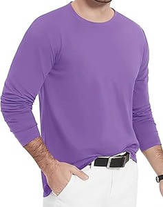 Chemises pour hommes à manches longues, violet foncé, respirantes, grandes tailles, en tissu de haute qualité, t-shirts à col rond 100 % coton pour hommes - Product Image 2