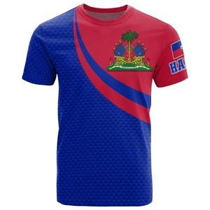 Maillot de football rétro de l'équipe nationale d'Haïti, unisexe, sans manches, imprimé numériquement, anti-humidité, col rond, design drapeau bleu et rouge, 100% coton - Product Image 1