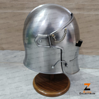 Casco de Barbuta de Acero Medieval con Acabado Pulido, Armadura de Caballero para Recreación Histórica, Feria Renacentista y Batalla