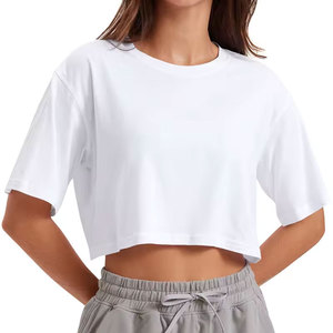 Tops cortos informales para mujer, camisetas blancas con cuello redondo, camisetas cortas holgadas, ropa de calle de verano - Product Image 4