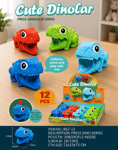 Voiture à friction en plastique à inertie pour enfants de 2 à 4 ans, jouet éducatif interactif à piles AA, modèle dinosaure à presser et à glisser - Product Image 1