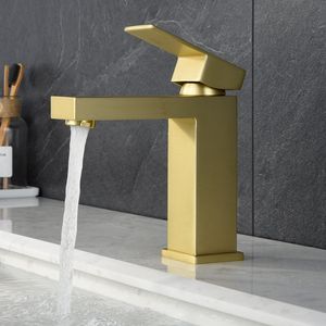 Rubinetto Moderno Monocomando Oro Spazzolato per Lavabo Bagno, Rubinetto Monoforo per Lavabo, Categoria Prodotti: Rubinetti - Product Image 4