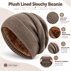 Unisex Knit Beanie <b>Hat</b> Solid Color Warm Fleece <b>Lined</b> Winter Cap Casual Style Adult Fit 56-58CM - Product Image 5