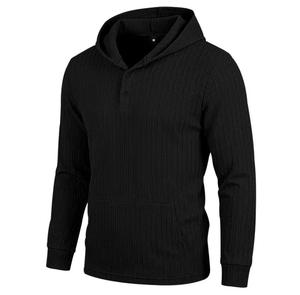 Sweat-shirt à capuche pour homme, couleur unie, tricoté en coton, décontracté, avec poche, coupe classique, respirant, pour l'automne - Product Image 2