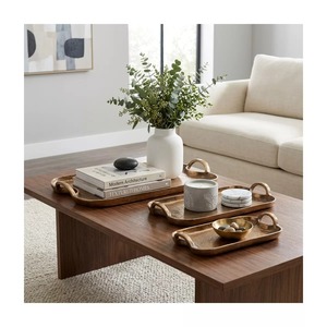 Plateau décoratif en laiton antique, rectangulaire, en métal doré, avec poignée, finition traditionnelle patinée - Product Image 6