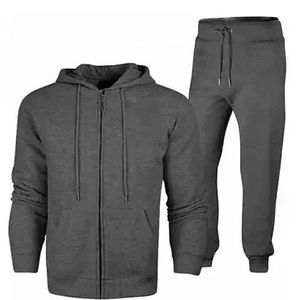 Men Winter <b>Hooded</b> Tracksuit Set Full Length <b>Zip</b> up Sweatshirt Jogger Pants Breathable Casual 100% Cotton Solid Front Logo - Product Image 2