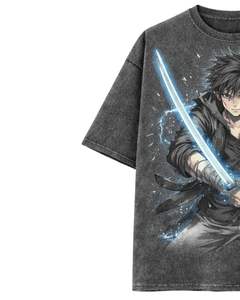 Camiseta Gris Oscuro con Gráfico de Samurai Anime para Hombre, Algodón, Estilo Urbano, Estampada, Informal, a la Moda, con Logotipo Personalizado, Fabricante OEM - Product Image 4