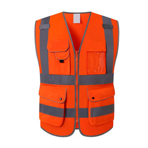 Chaleco de Seguridad de Poliéster Naranja de Alta Visibilidad con Franjas Reflectantes, Múltiples Bolsillos, Cierre de Cremallera, Impermeable, Unisex, Ropa de Trabajo - Product Image 1