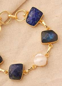 Pulsera de Lujo Chapada en Oro con Múltiples Piedras – Pulsera de Lapislázuli, Labradorita y Perla para Mujer - Product Image 2