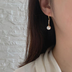 Boucles d'oreilles exquises en perles d'eau douce de 8-9 mm, argent S925, minimalistes, à crochet d'oreille suspendu, longues, pour femme, tempérament exquis - Product Image 2