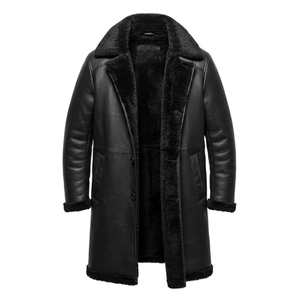 Abrigo de Cuero Premium Azul para Hombre, Forrado con Piel de Oveja Auténtica, Chaqueta Larga de Invierno con Puños Ajustables - Product Image 4