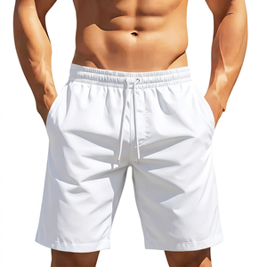 Men's White Solid Color Board Shorts <b>Mid</b> Waist Drawstring Quick Dry Casual Swim Trunks - Product Image 1