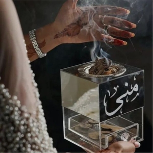 Ensemble de brûleurs d'encens en acrylique transparent de luxe, Mabkhara arabe moderne, boîte à brûleur d'oud en bois avec couvercle en métal, décoration d'intérieur, Mubkhar - Product Image 2