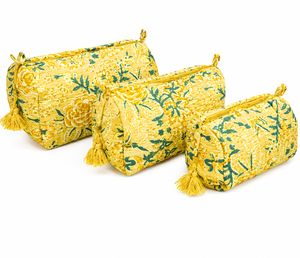 Ensemble de trousses de toilette matelassées écologiques à motif floral menthe avec fermeture éclair et motif à pois – Organisateur de cosmétiques pour cadeau de mariée – Frais et charmant - Product Image 2