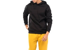 Sweat-shirt à capuche noir pour homme, coupe classique, en coton French Terry, pull décontracté avec poche latérale, pour l'automne - Product Image 6