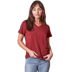 เสื้อยืดแคนวาสคุณภาพสูง ราคาขายส่ง รับทำโลโก้ตามสั่ง บริการ OEM ระบายอากาศได้ดี เสื้อคอวี แขนสั้น ผ้าไม่ยับ แห้งเร็ว สำหรับผู้หญิง - Product Image 6