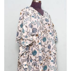Caftán 100% Algodón con Estampado Floral, Ropa Larga para Mujer, Vestido de Maternidad con Estampado en Bloques, para Todas las Temporadas: Verano, Invierno, Otoño, Primavera - Product Image 4
