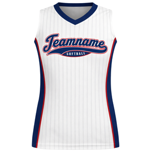 Camiseta de Softbol sin Mangas con Sublimación Completa, Rayas Blancas, Cuello en V, Uniforme Personalizado para Equipo con Diseño de Número en la Espalda - Product Image 2