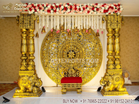Décoration de cérémonie Haldi de luxe moderne pour l'extérieur, pour la mariée et le marié, mariage sud-indien, matériau en fibre de verre