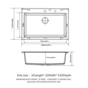 Fregadero de Cocina Empotrable de Granito Negro de 33x22 Pulgadas, Fregadero de Cocina de Cuarzo - Product Image 3
