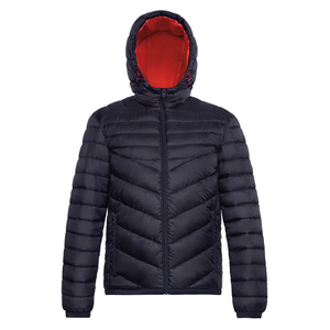 Veste d'hiver décontractée bleu marine à capuche, matelassée, coupe-vent, avec fermeture éclair, coupe ajustée, manches classiques, couleur unie - Product Image 1