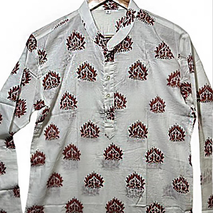 Kurta Corta de Algodón Premium para Hombre |   Mangas Largas |   Estampado Floral Hecho a Mano |   Tela suave y transpirable a un precio razonable - Product Image 1