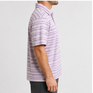Trackstar Men's Lavender <b>White</b> Striped <b>Polo</b> Shirt Short Sleeve Button Collar Casual <b>Golf</b> Shirt Custom Logo - Product Image 2